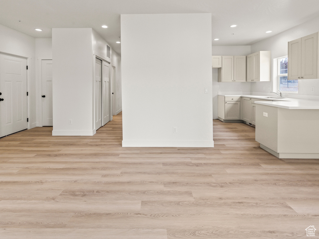 Kitchen with sink and light wood-type flooring