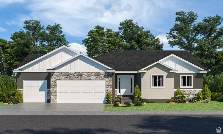 Craftsman inspired home featuring a garage