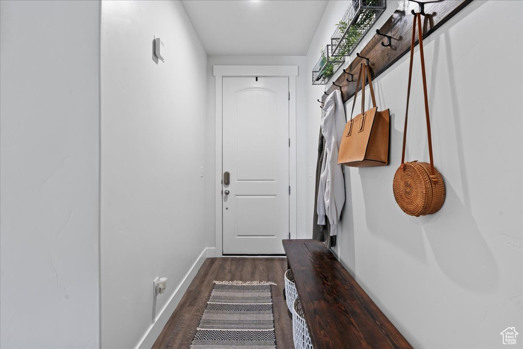 Mudroom with dark wood-type flooring