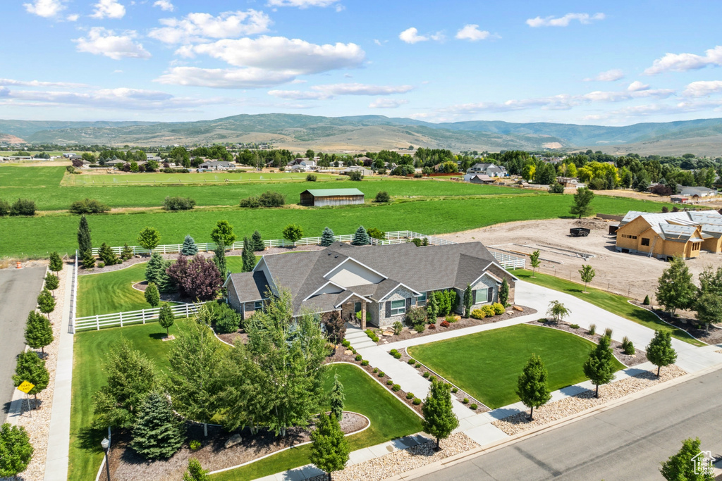 Drone / aerial view featuring a mountain view