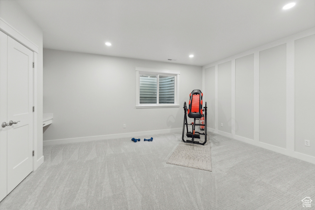 Interior space with light carpet