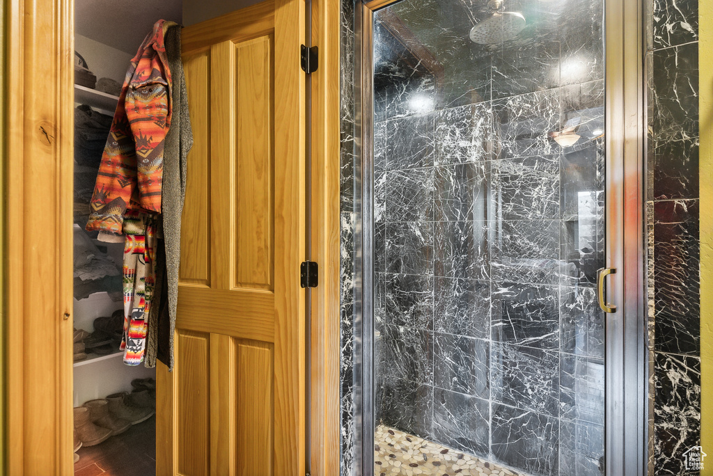 Bathroom with an enclosed shower