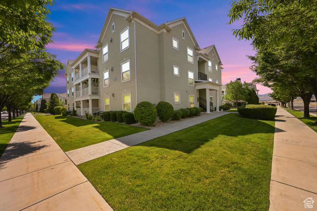 View of outdoor building at dusk