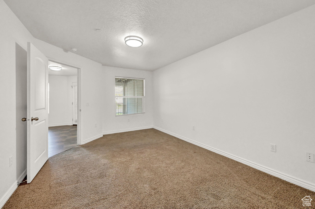 Spare room with carpet flooring and a textured ceiling