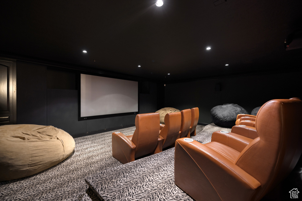 View of carpeted home theater room