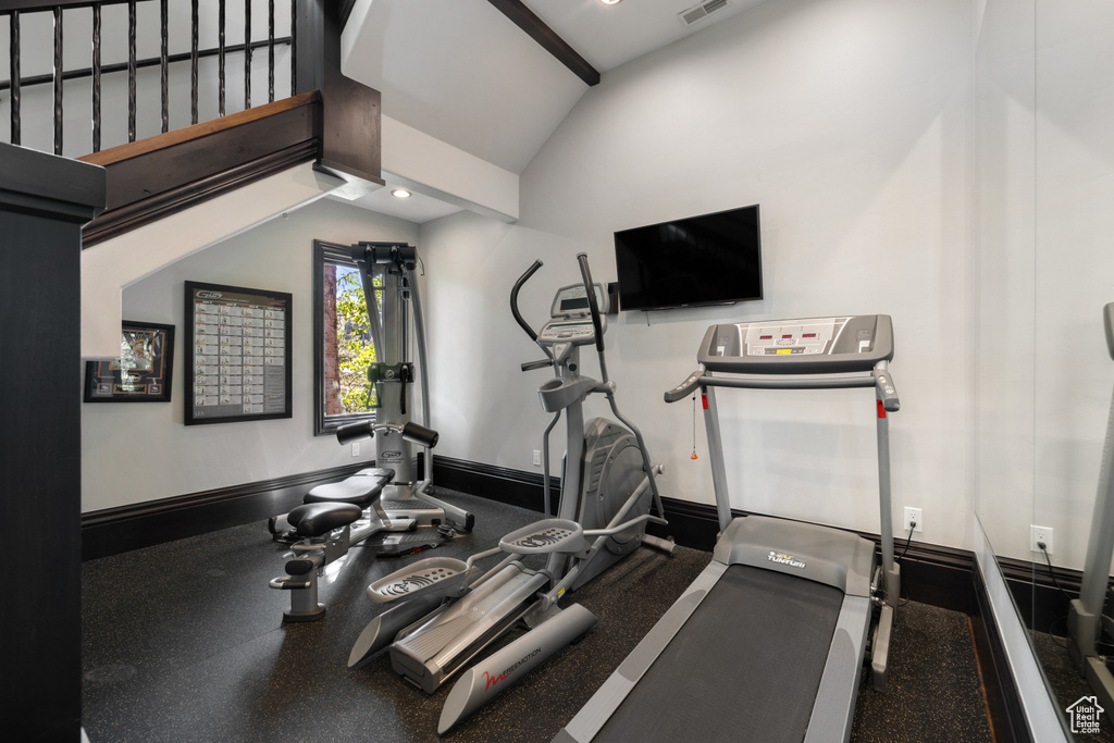 Exercise area with vaulted ceiling