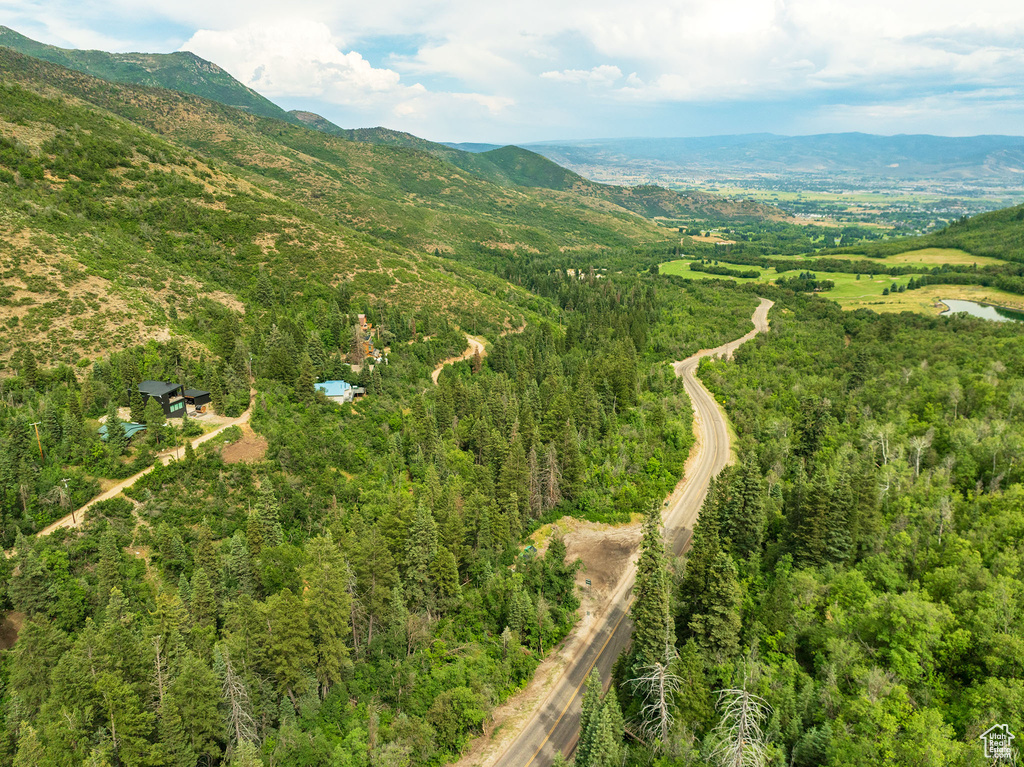 Birds eye view of property with a mountain view