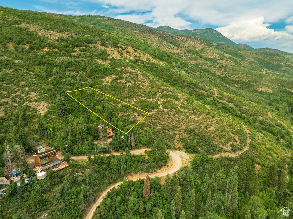 Aerial view featuring a mountain view