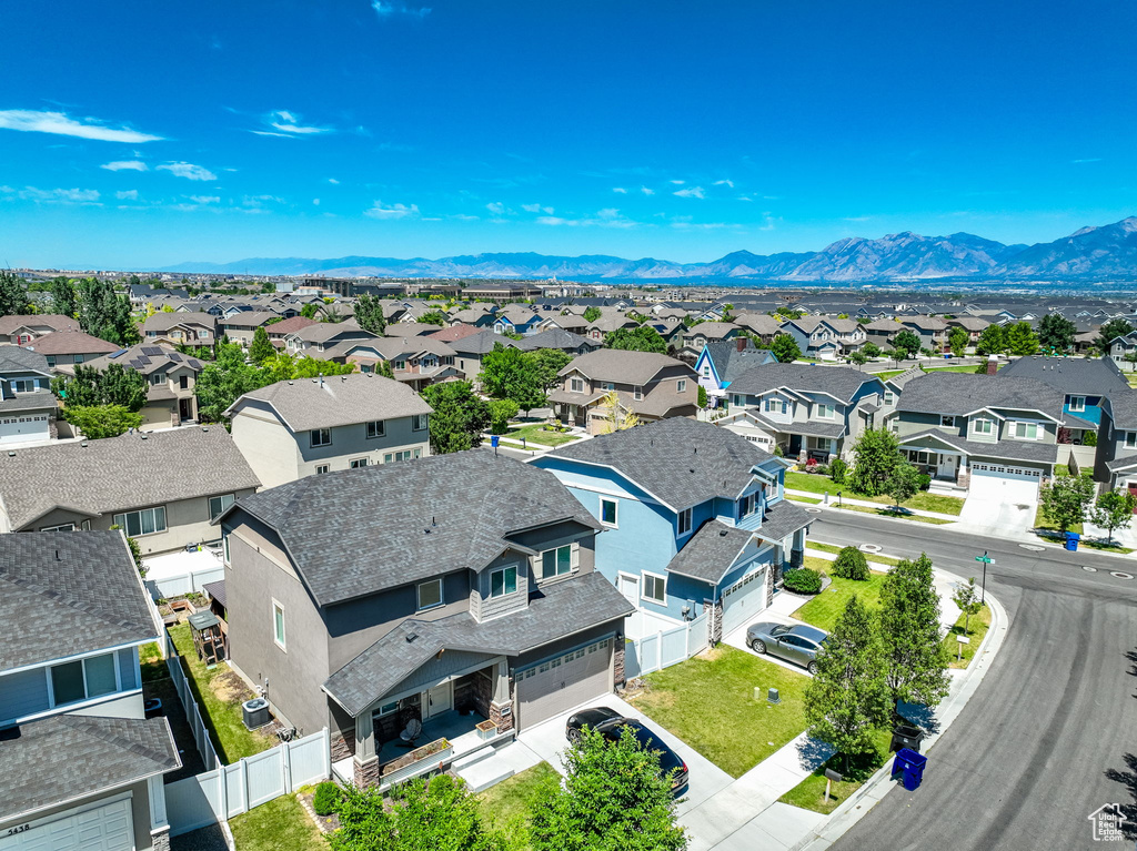 Aerial view featuring a mountain view