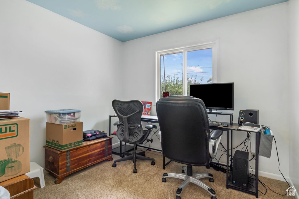 Office space with carpet flooring