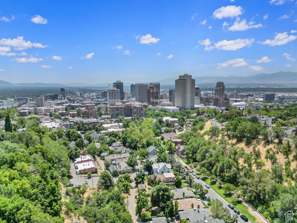 Birds eye view of property with a mountain view