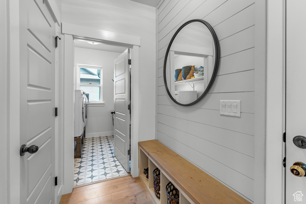 Mudroom featuring light hardwood / wood-style floors