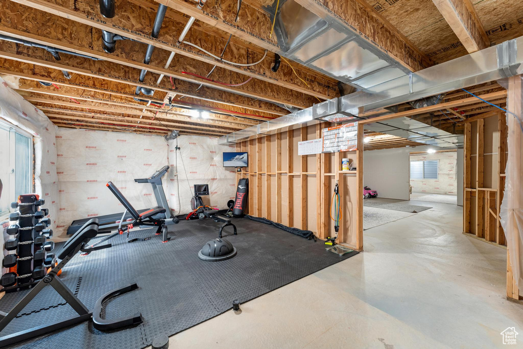 Workout room with concrete flooring