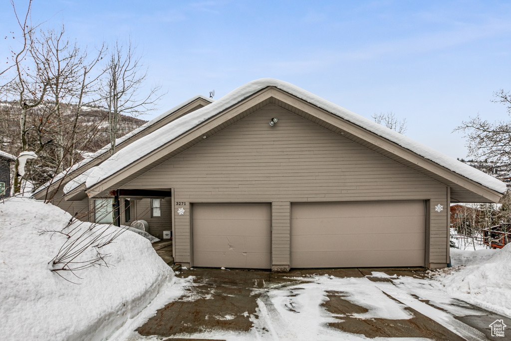 View of snow covered garage