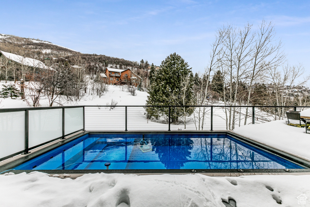 View of snow covered pool