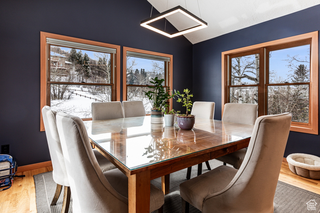 Dining room with light hardwood / wood-style floors