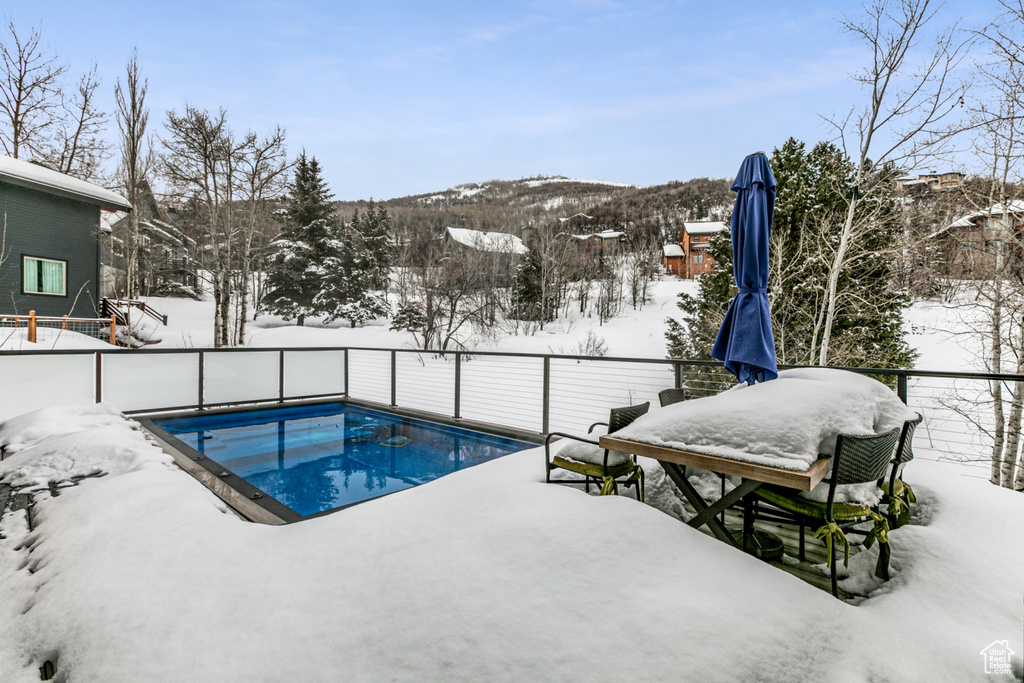 View of snow covered pool