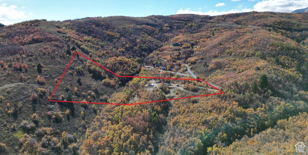 Birds eye view of property with a mountain view