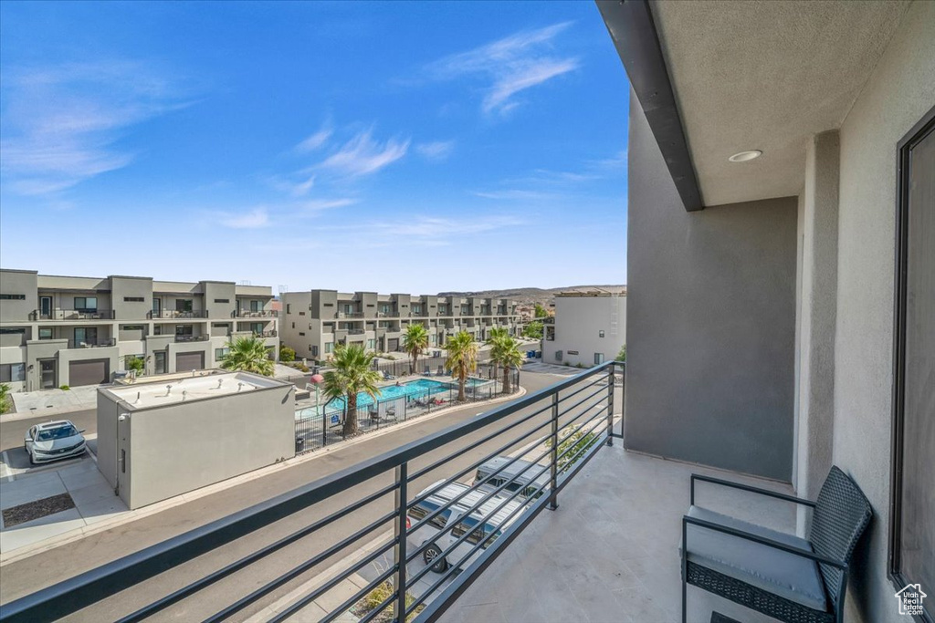 Balcony with a community pool