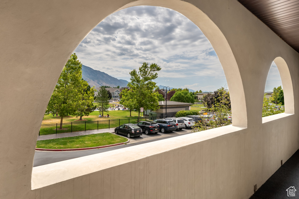 Balcony with a mountain view