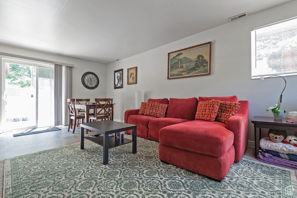 View of tiled living room