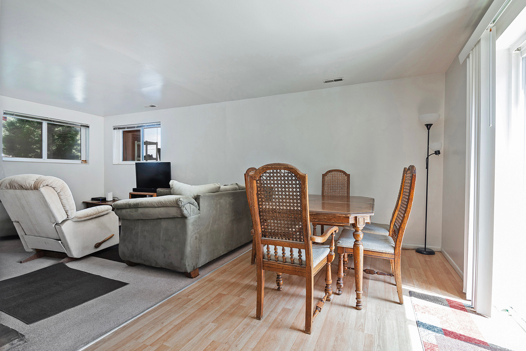 Dining area featuring light wood-type flooring