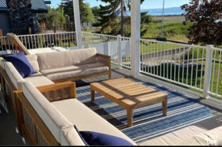 Deck with an outdoor hangout area