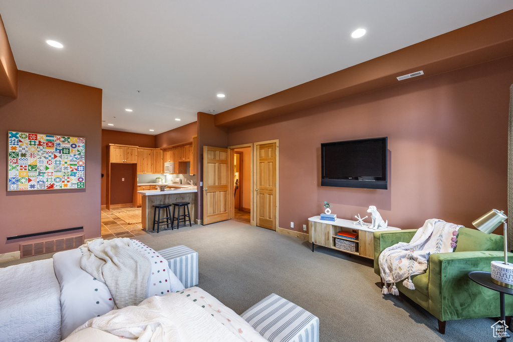 View of tiled living room