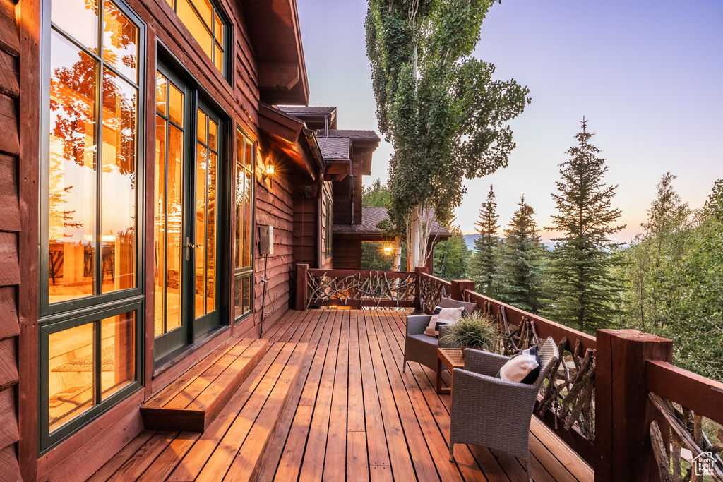 View of deck at dusk