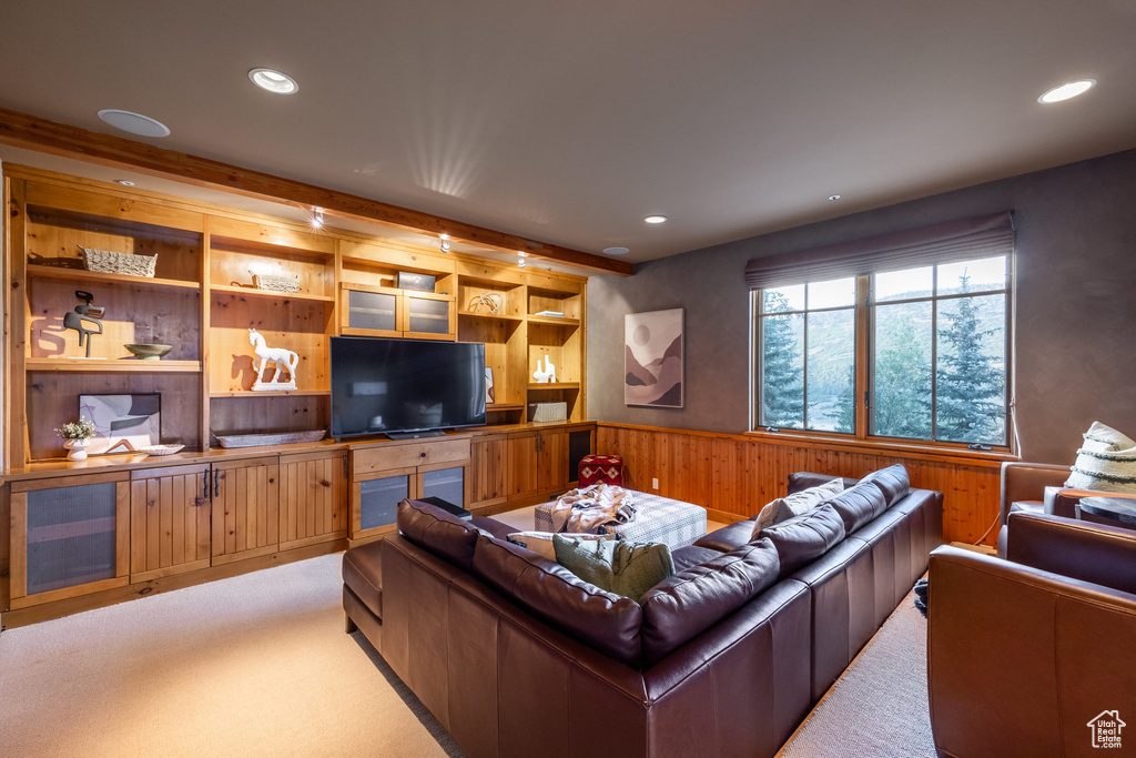 Living room with light carpet