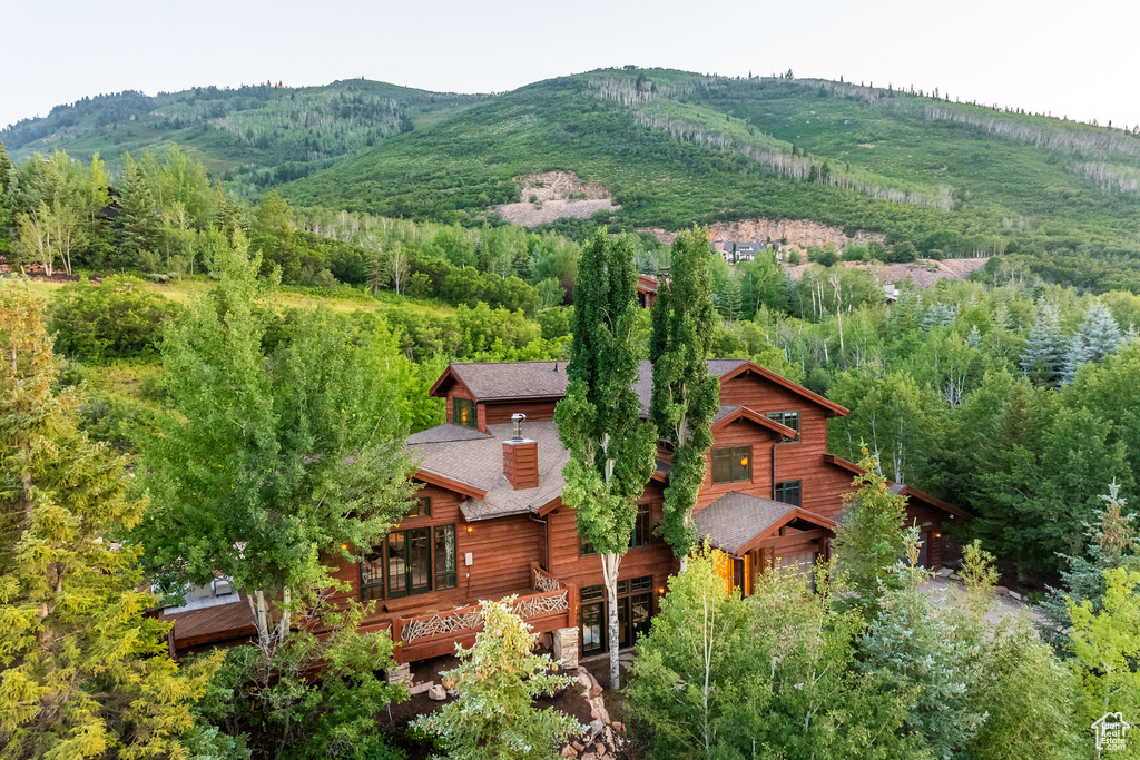 Aerial view featuring a mountain view