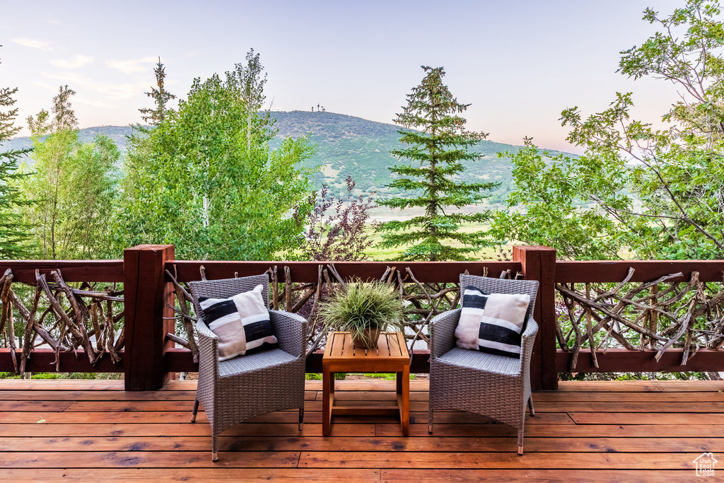 Deck featuring a mountain view