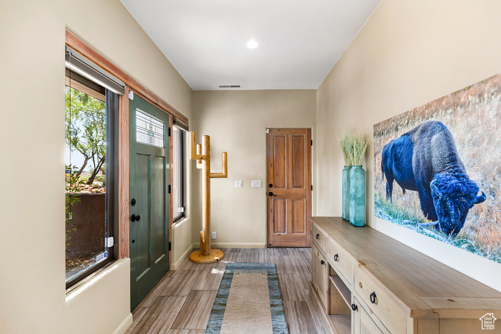 Interior space with light hardwood / wood-style floors