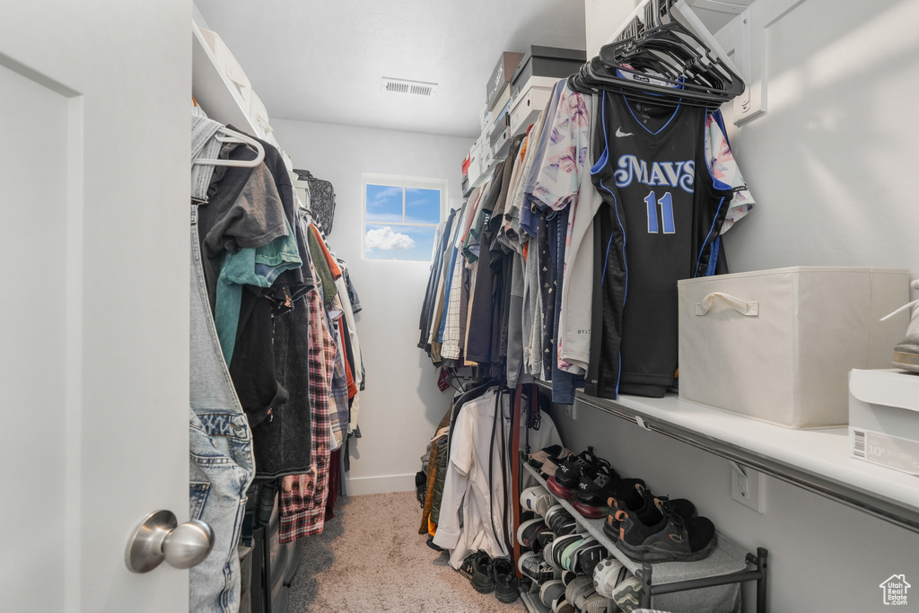 Spacious closet with carpet flooring