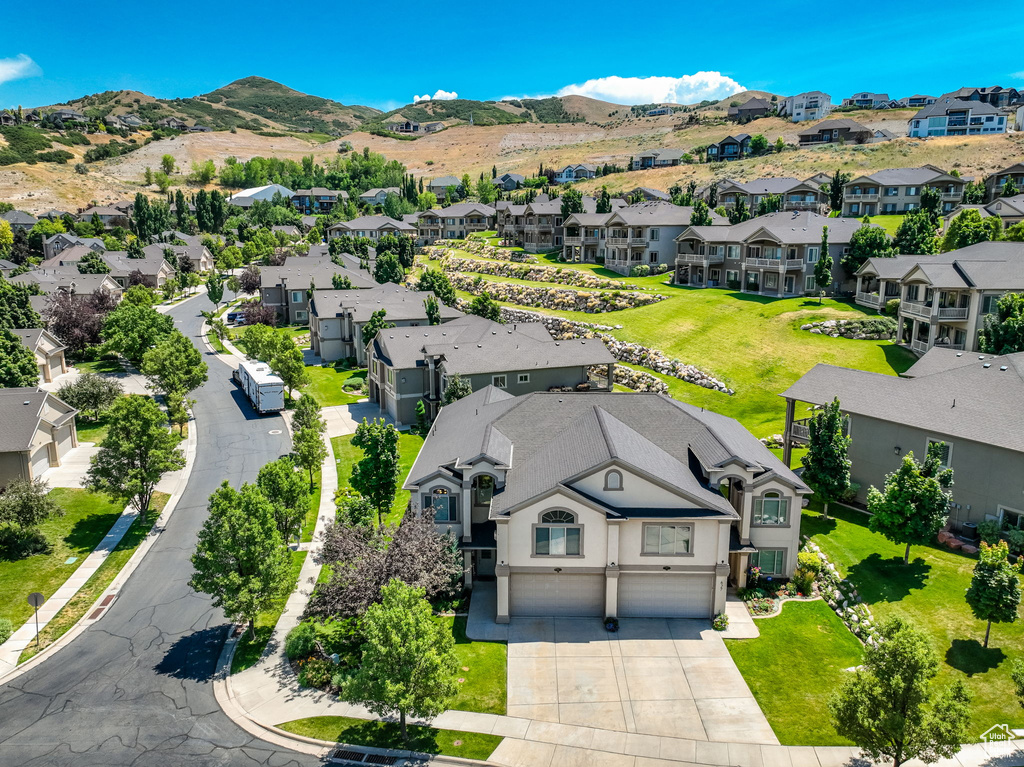 Drone / aerial view with a mountain view