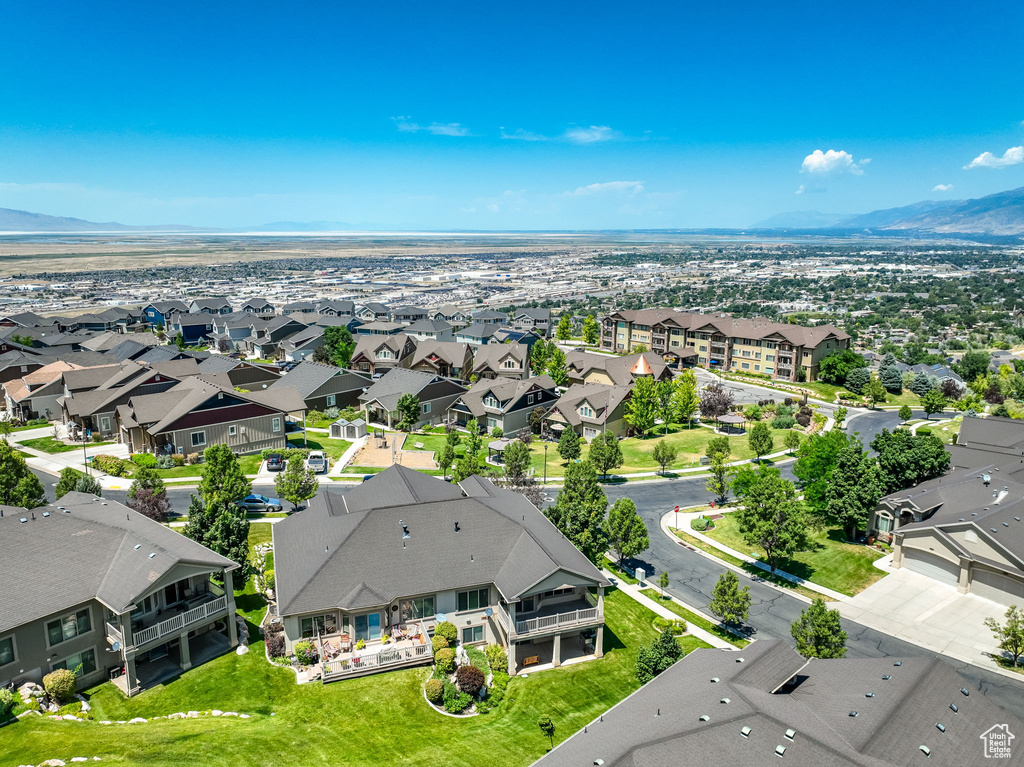 Aerial view featuring a mountain view