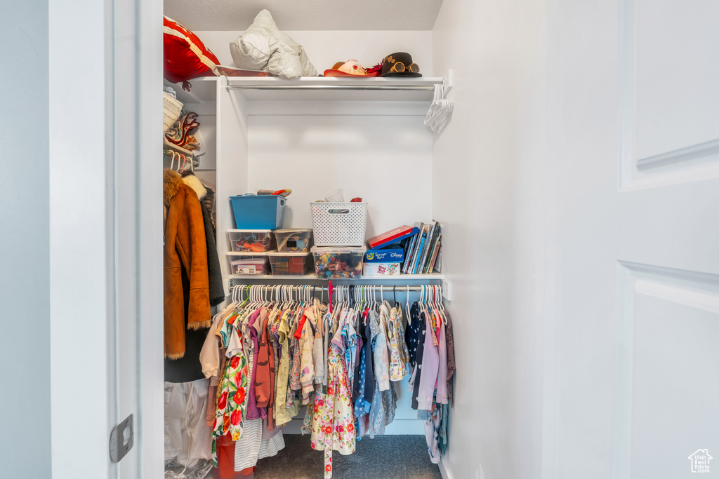 Walk in closet with carpet flooring