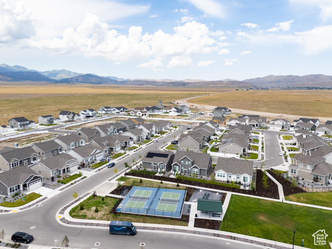 Drone / aerial view with a mountain view