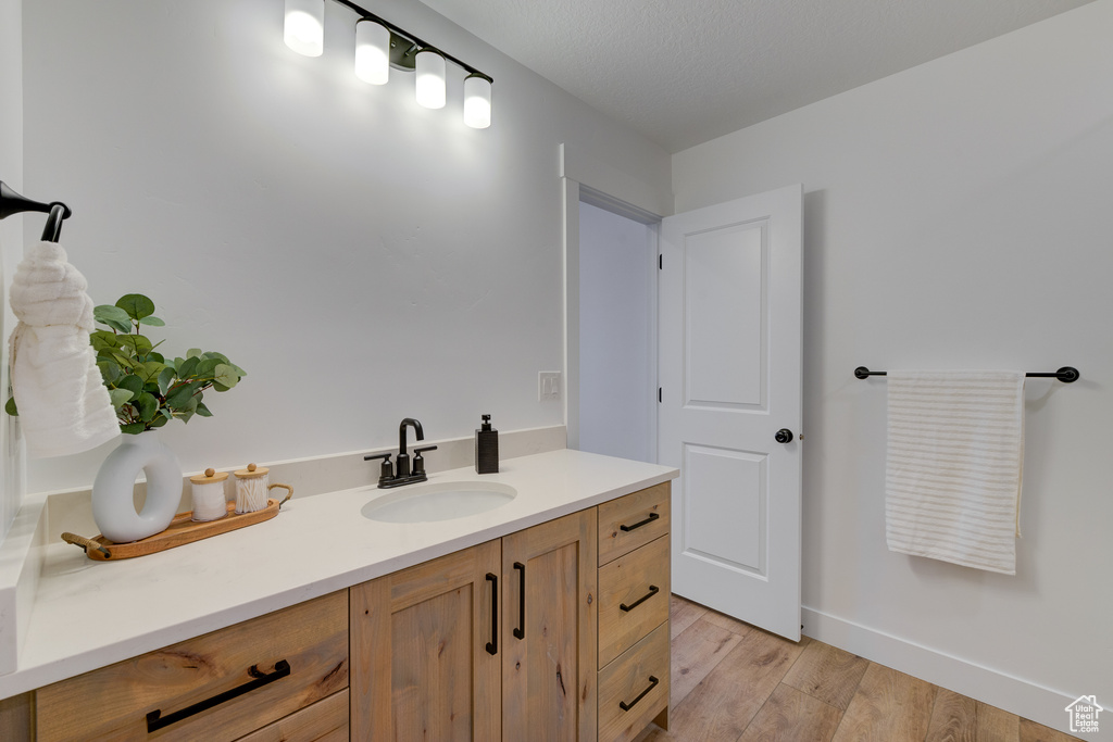 Bathroom with vanity and hardwood / wood-style flooring