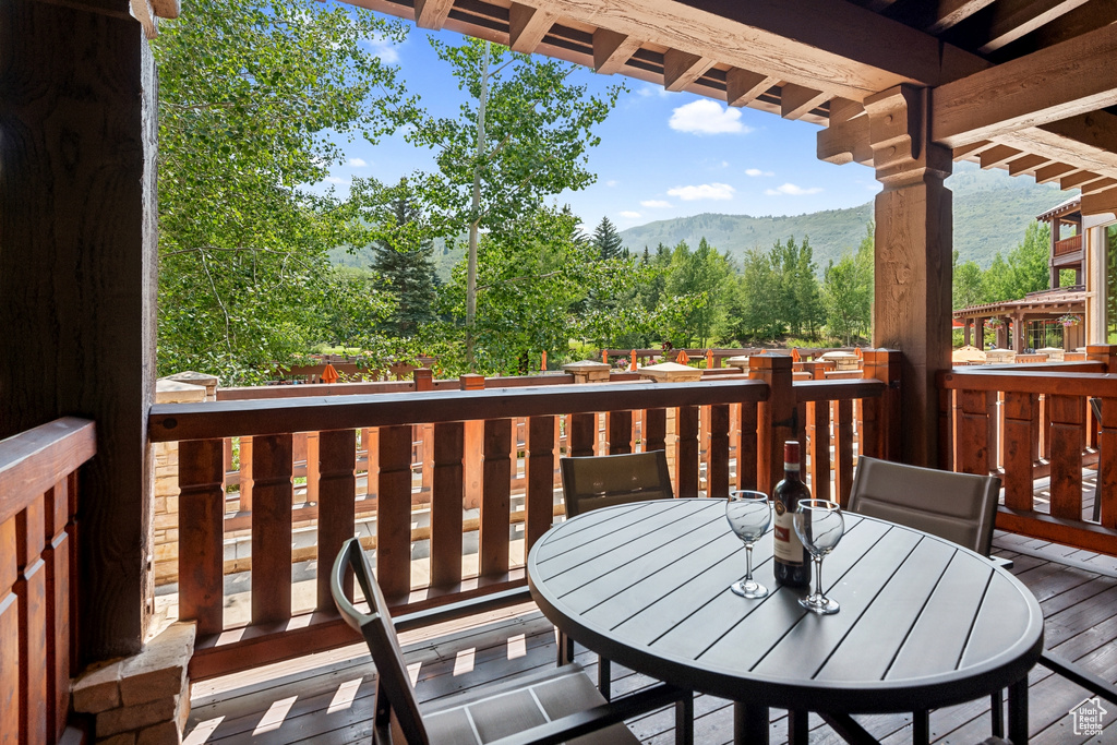 Wooden terrace with a mountain view