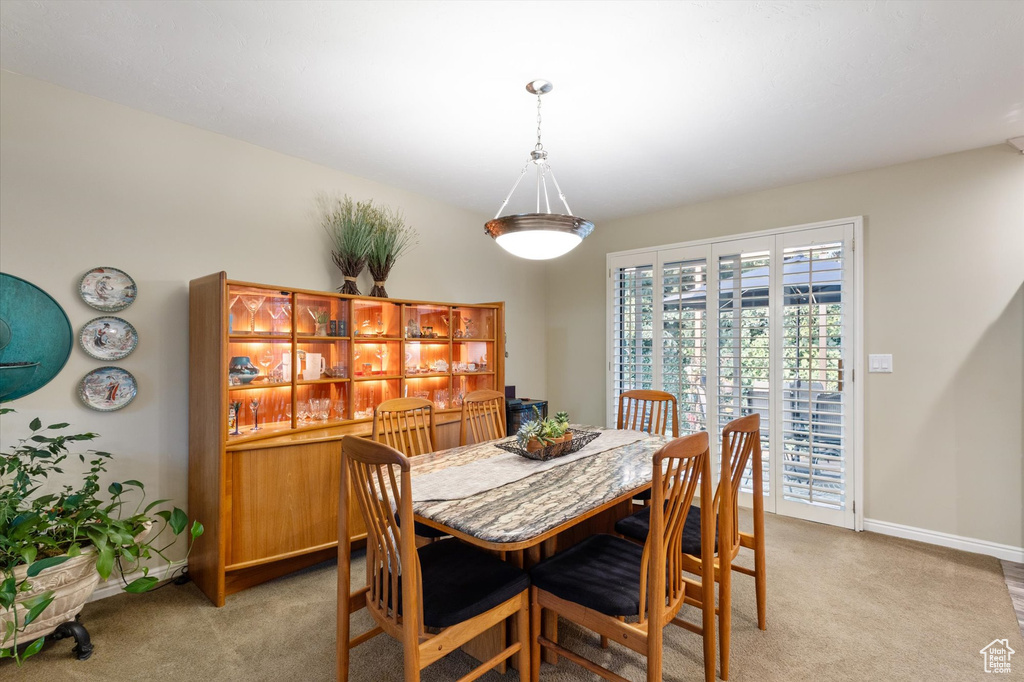 View of carpeted dining area