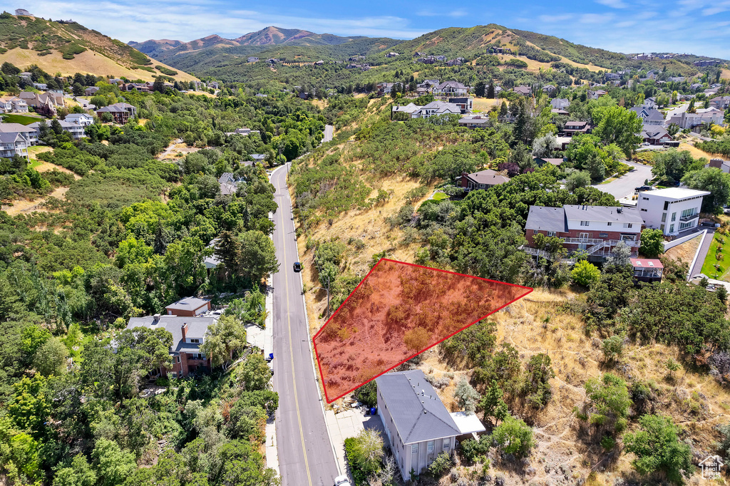 Aerial view featuring a mountain view