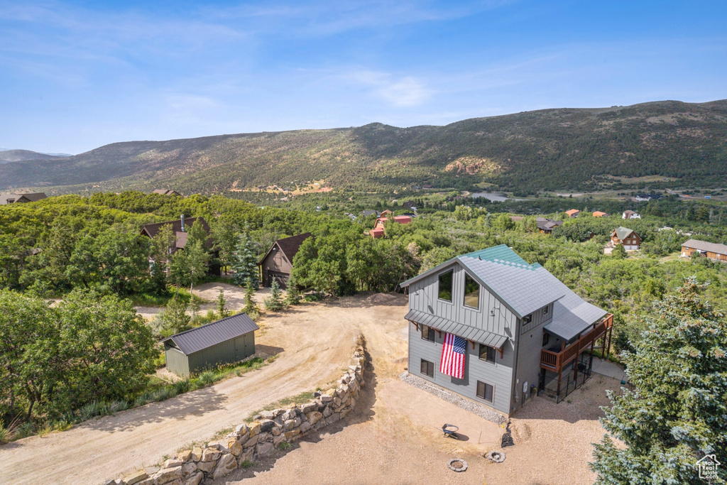 Drone / aerial view with a mountain view