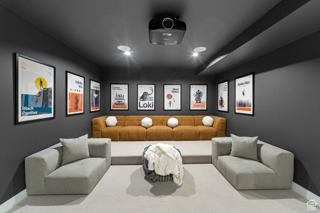 Cinema room with carpet floors