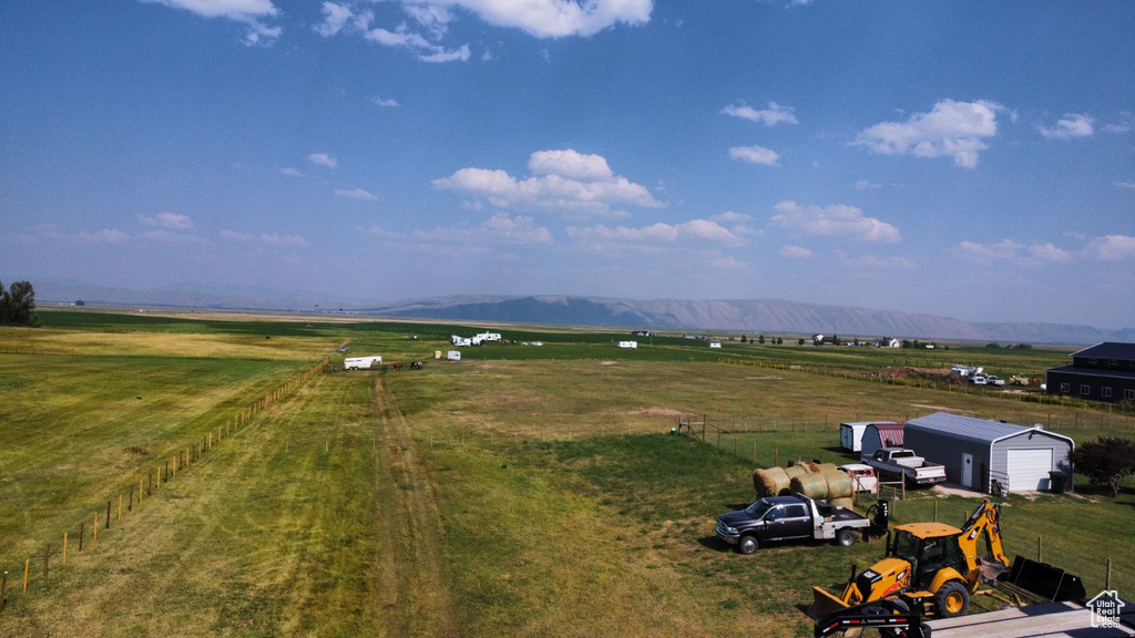 Aerial view featuring a mountain view and a rural view