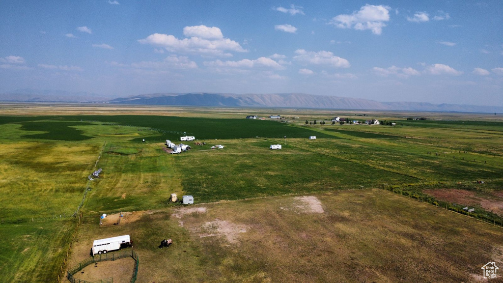 Aerial view featuring a mountain view and a rural view