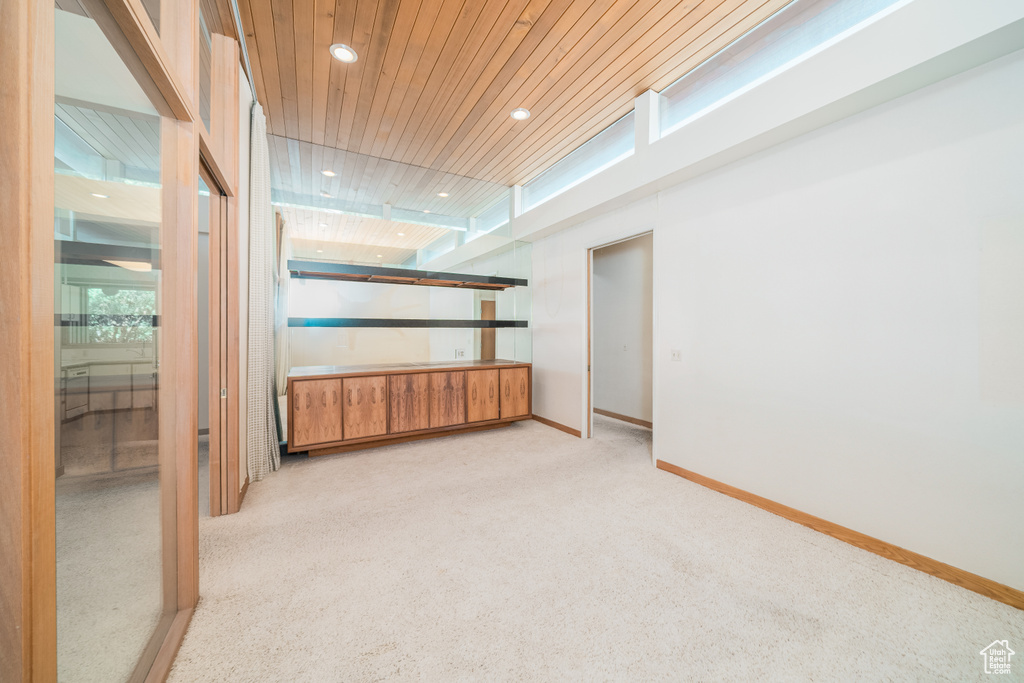 Interior space with wood ceiling