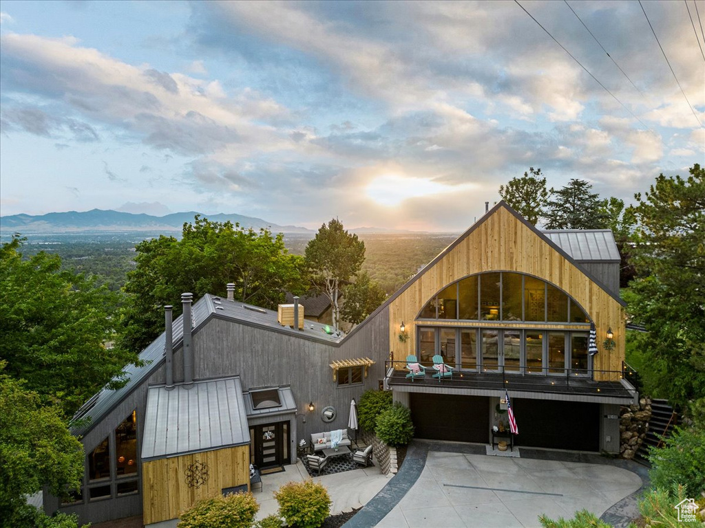 Exterior space featuring a mountain view