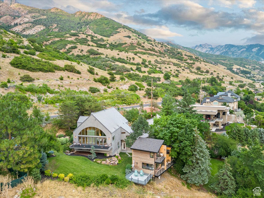 Aerial view featuring a mountain view