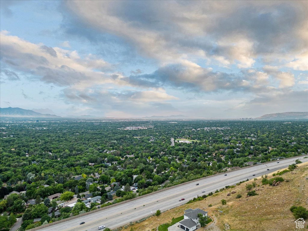 Aerial view featuring a mountain view